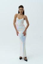 Pearl long dress with sequins