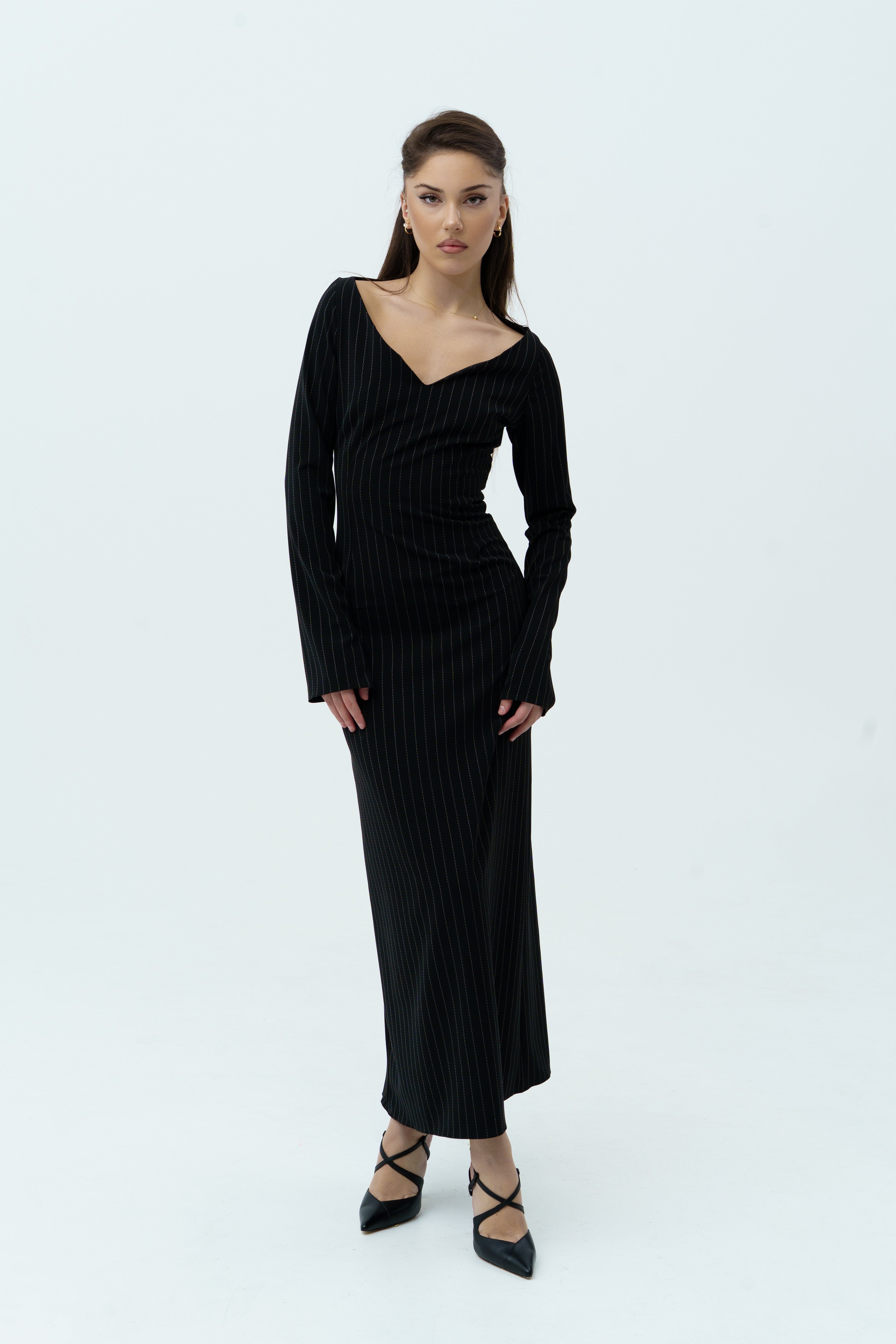 Long black dress with white strips