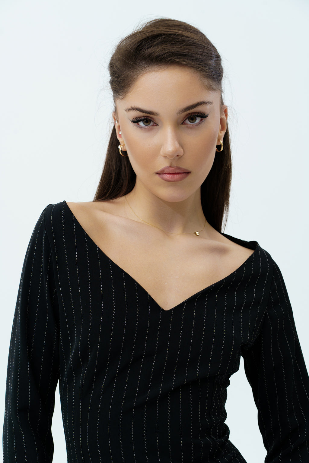 Long black dress with white strips