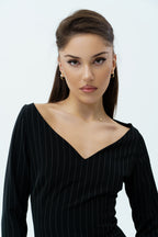 Long black dress with white strips