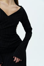Long black dress with white strips