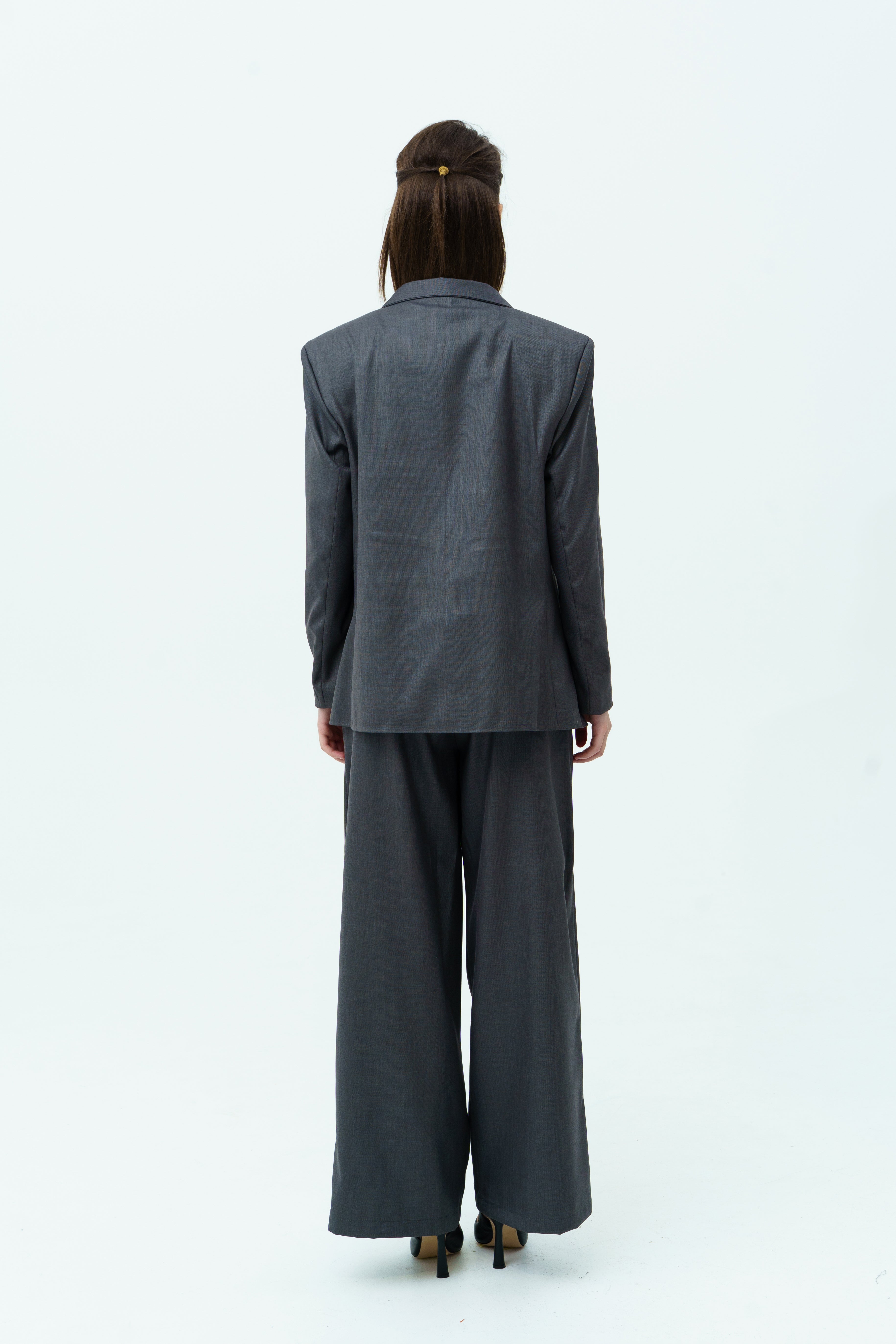 Gray three-piece suit