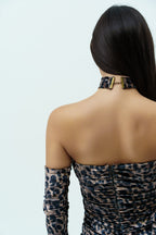 Velvet dress with leo print