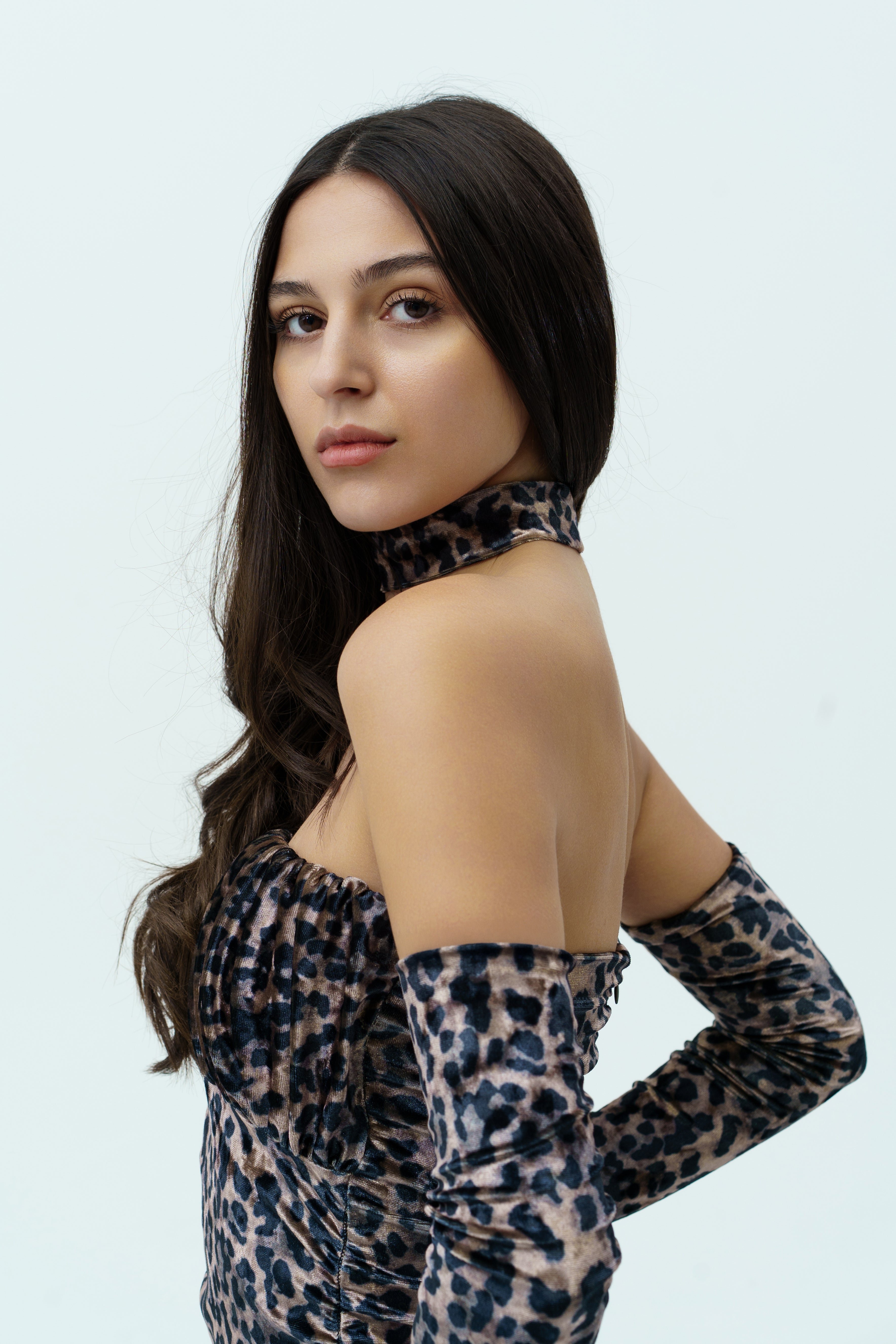 Velvet dress with leo print
