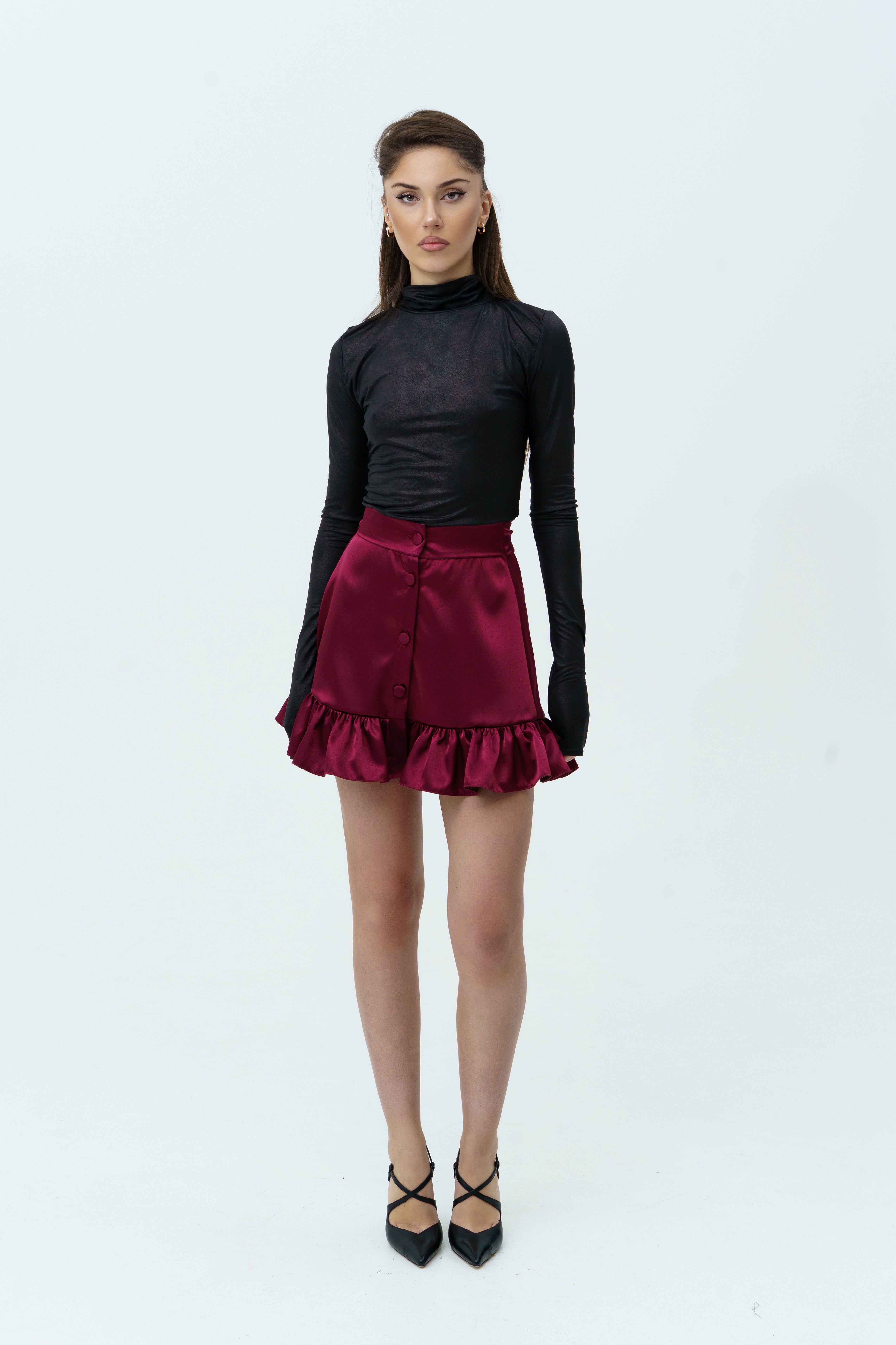 Burgundy silk skirt