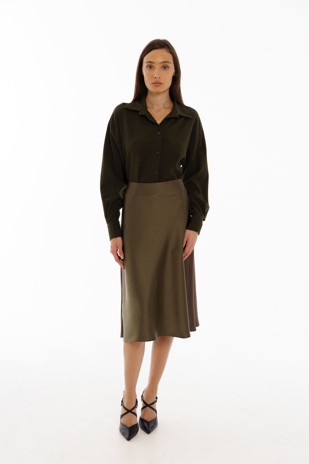 Khaki satin skirt