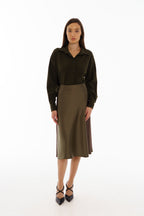 Khaki satin skirt