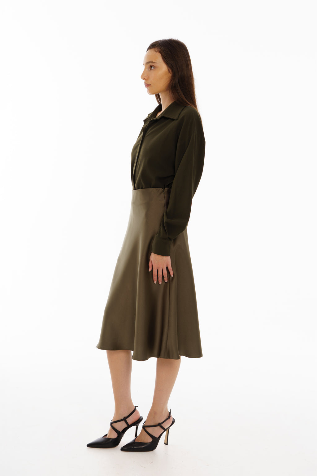 Khaki satin skirt