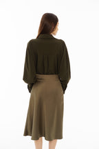 Khaki satin skirt