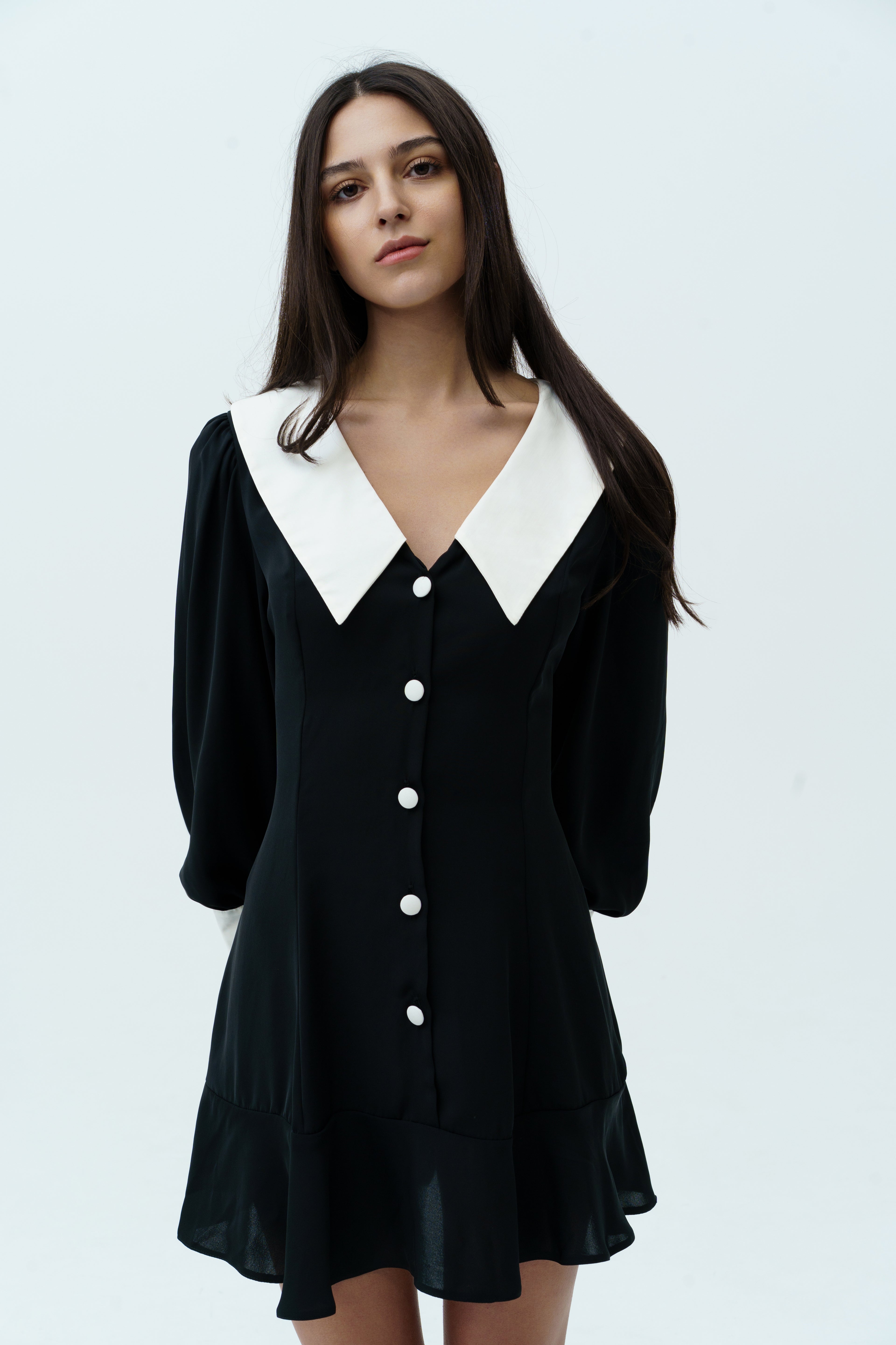 Black dress with white collar