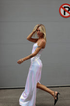 Pearl long dress with sequins