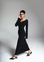 Long black dress with white strips