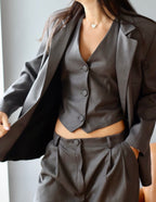 Gray three-piece suit