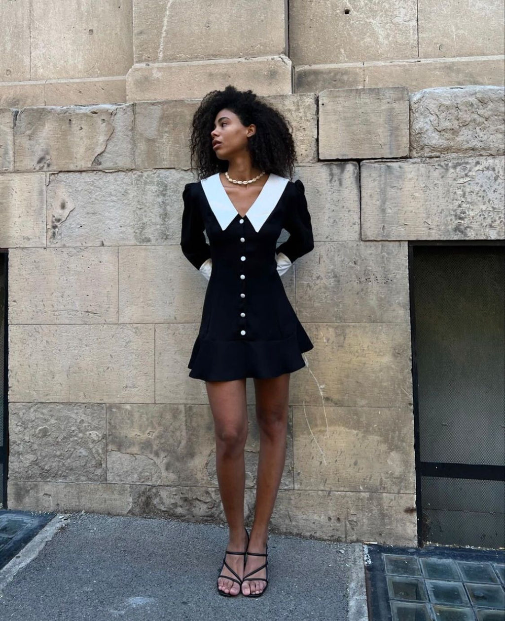Black dress with white collar