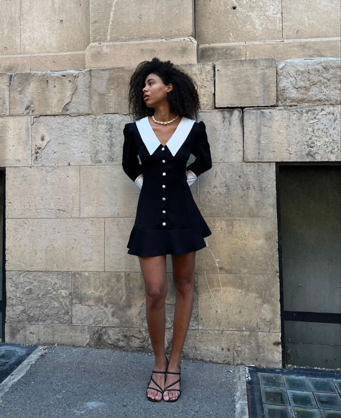 Black dress with white collar